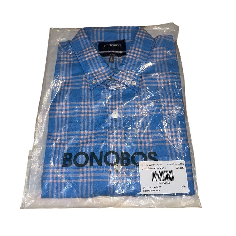 NWT Bonobos Everyday Shirt Summer Weight Chambray Slim Belle Grade Check